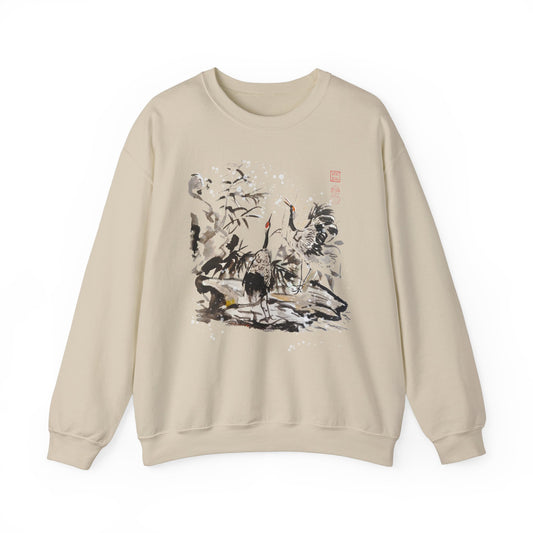 Cranes Taking Flight in the Snow Sweatshirt