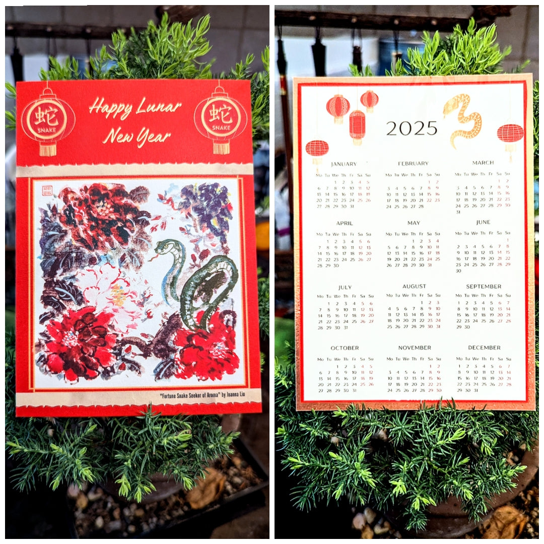 2025 Fortune Snake Peony Calendar Single Card Stock Print