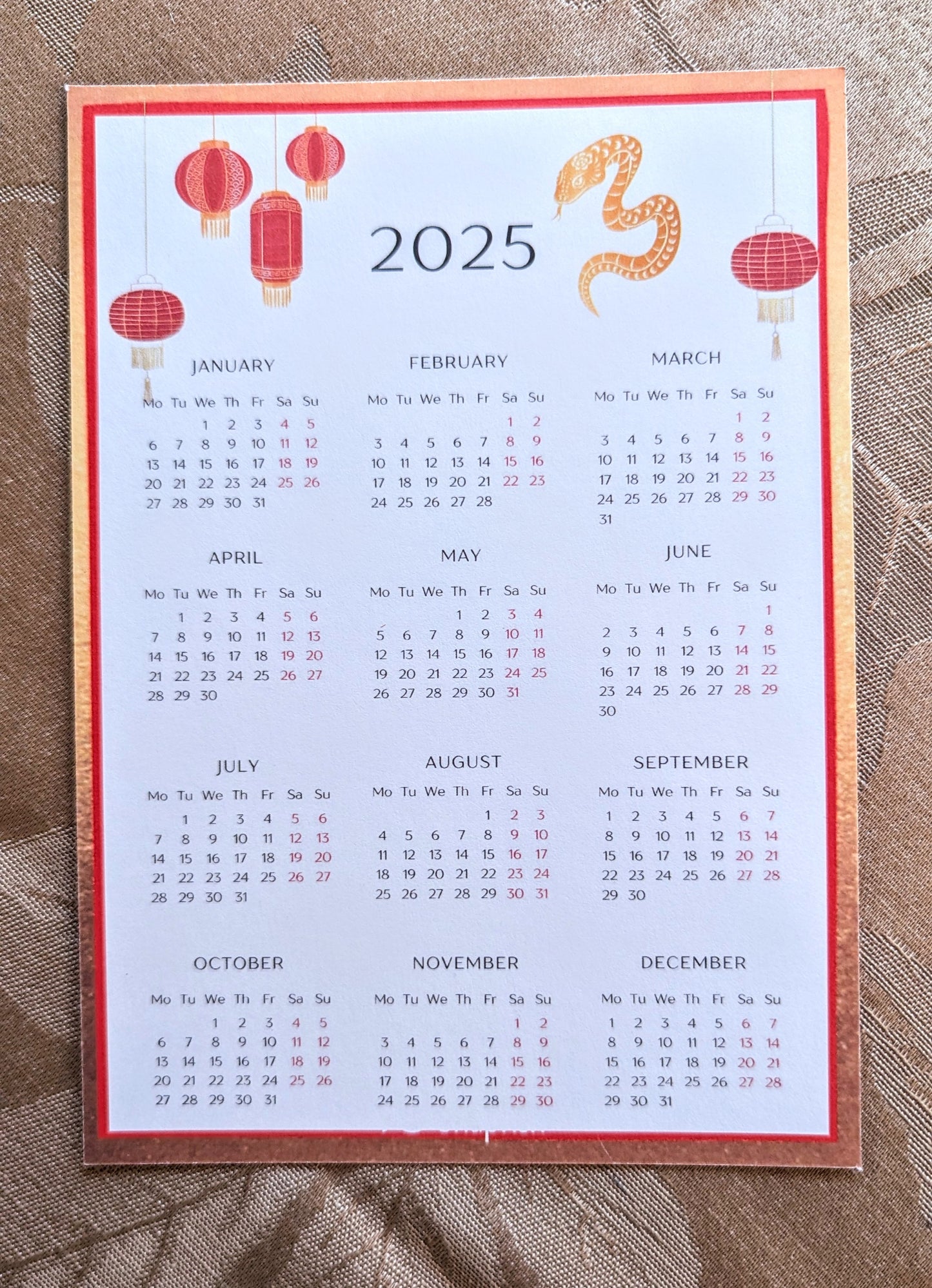 2025 Fortune Snake Peony Calendar Single Card Stock Print