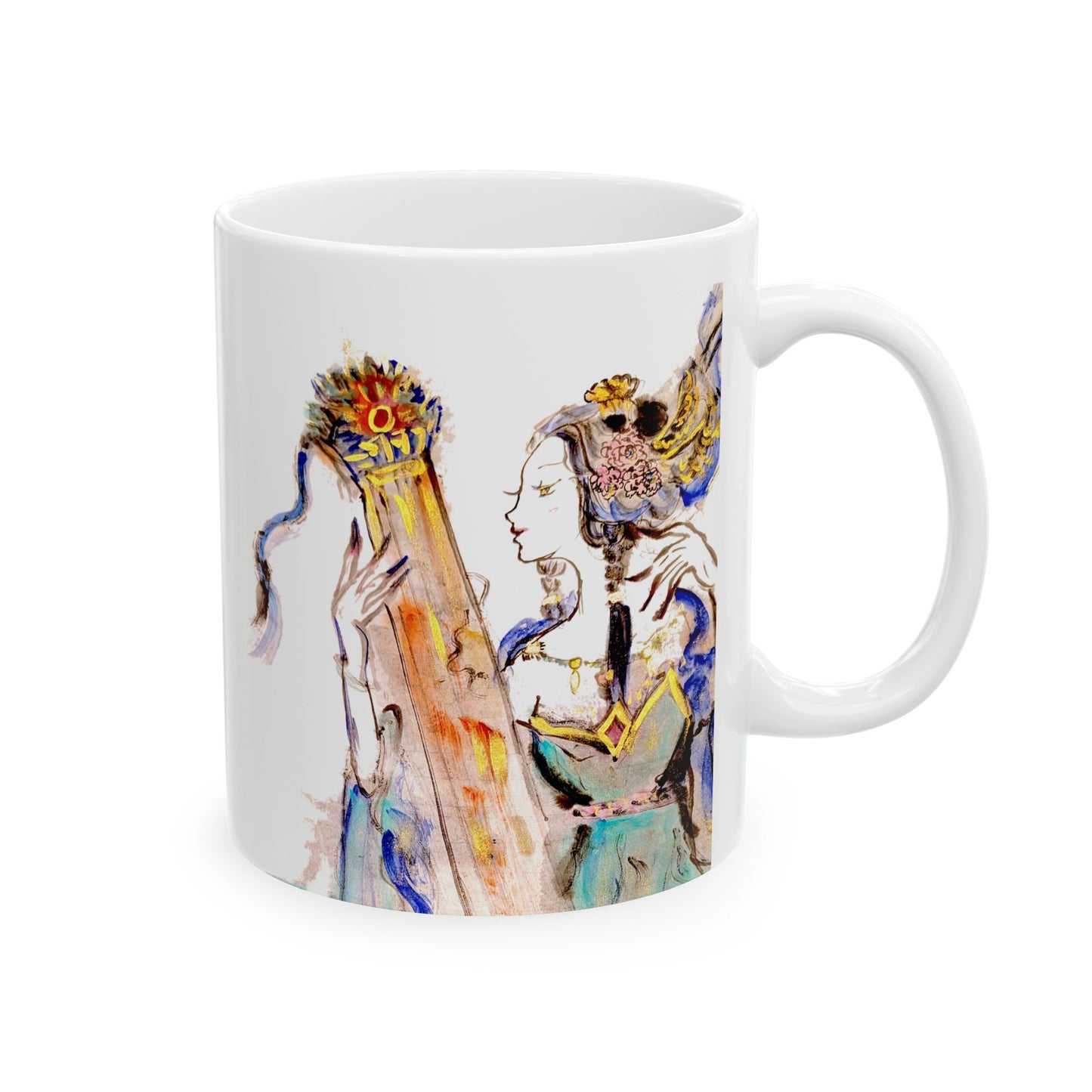 Zither Yokai Under Moonlight Bard with Haiku Mug