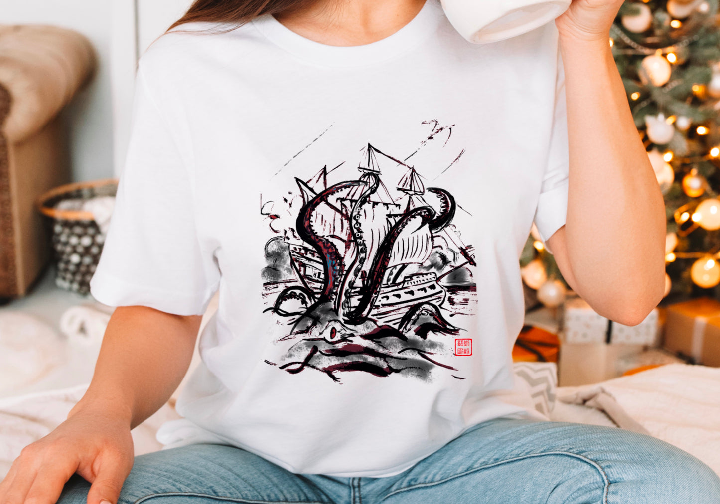 Beware of the Kraken Chinese Ink Paitning Shirt