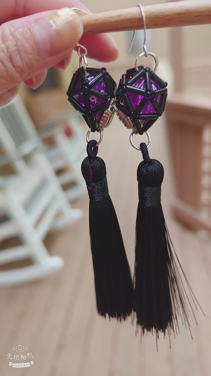 D20 Earrings Black Tassel