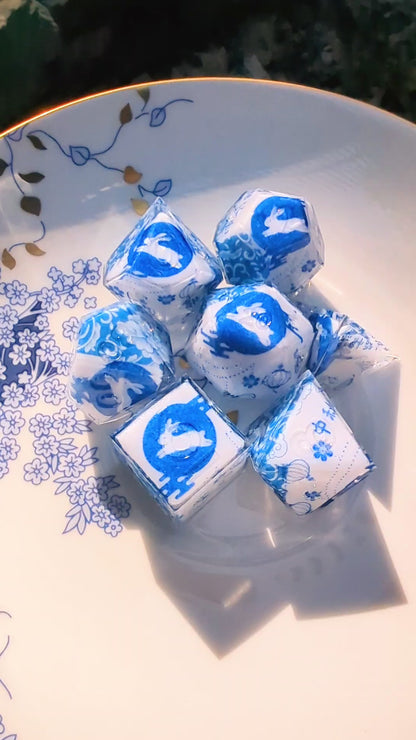 Qing Hua Porcelain Rabbit Moon Festival Tape Dice Set
