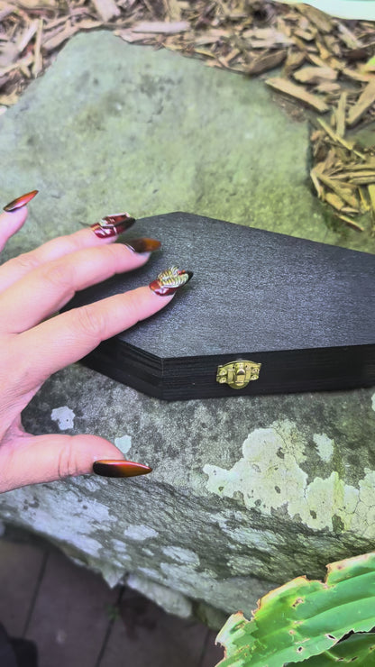 Handmade Gothic Coffin Black Dragon Dice Vault / Mini Dice Tray