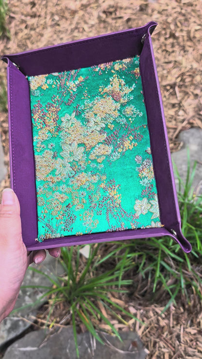 Green Brocade Satin Flower Velvet Dice Tray