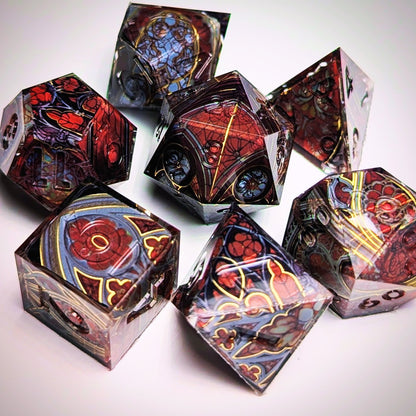 Stained Glass Gothic Cathedral in Dark Red Washi Tape Dice Set