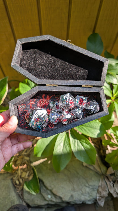 Handmade Gothic Coffin Black Dragon Dice Vault / Mini Dice Tray