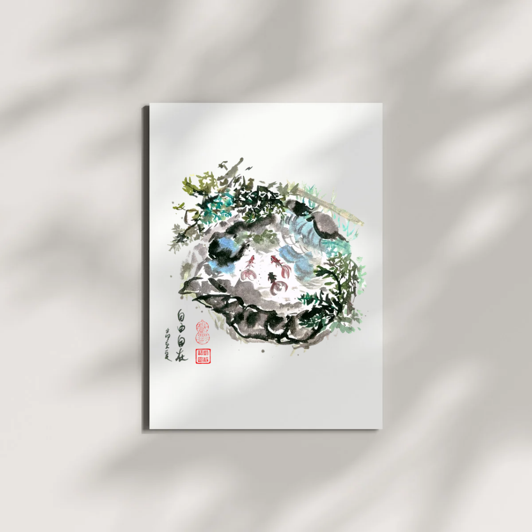 Free to Be Fish Pond Chinese Brush Ink Painting Museum-quality Giclee Art Print