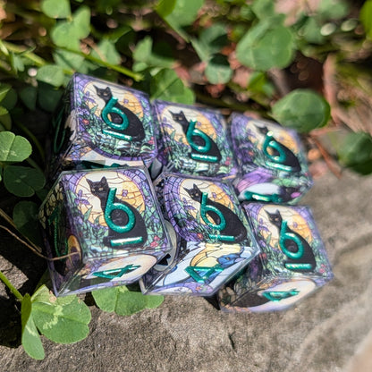Single D6 or 6D6 Stained Glass Cat Washi Tape Dice