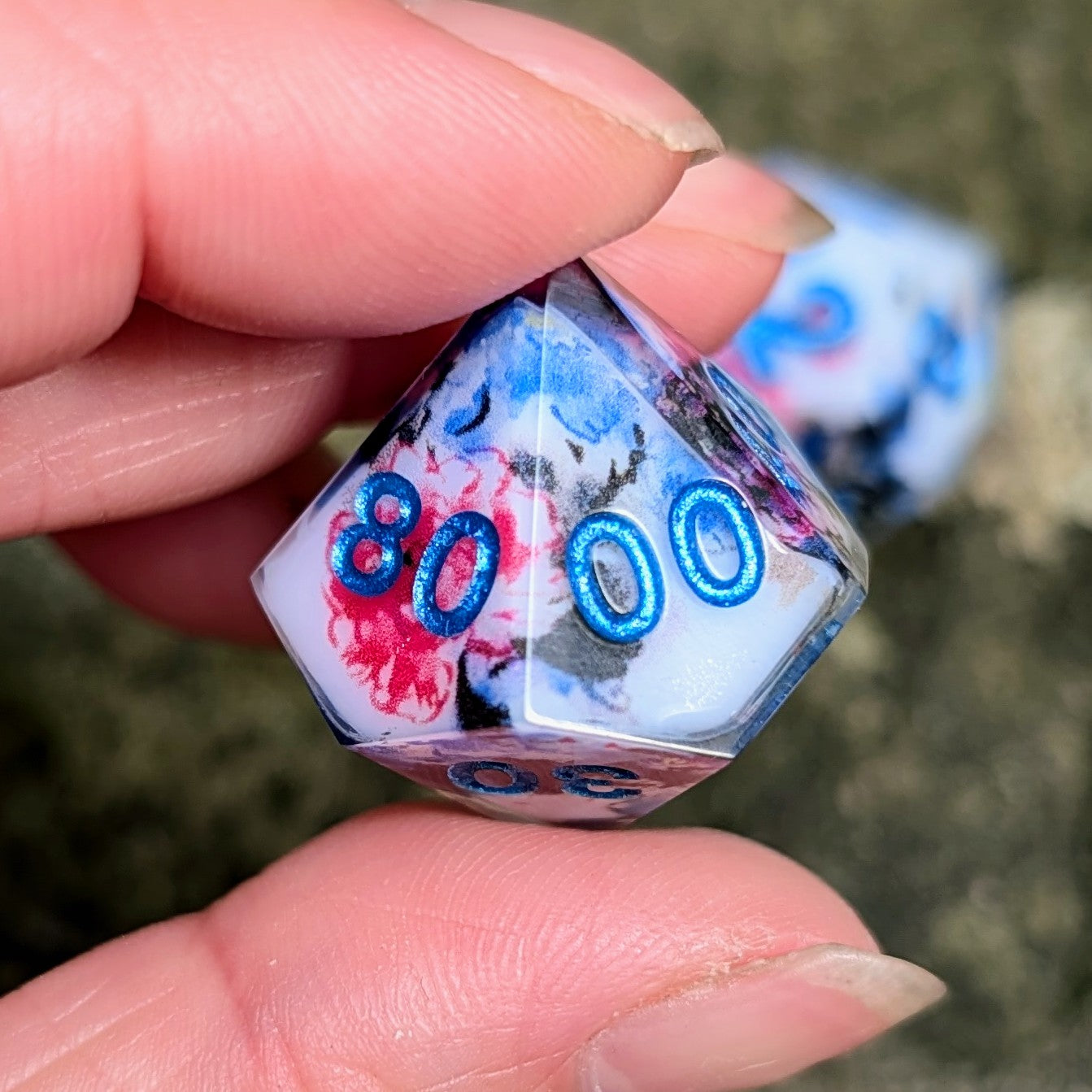 Vibrant Peony Floral Painting 7pc Dice Set