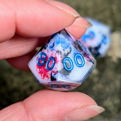 Vibrant Peony Floral Painting 7pc Dice Set