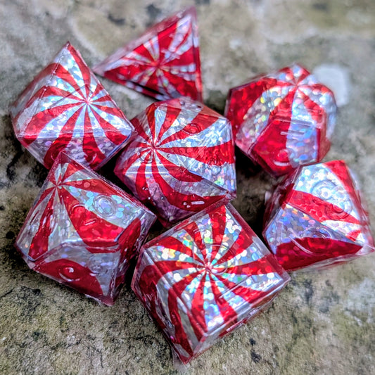 Peppermint Holiday Resin 7pc Dice Set