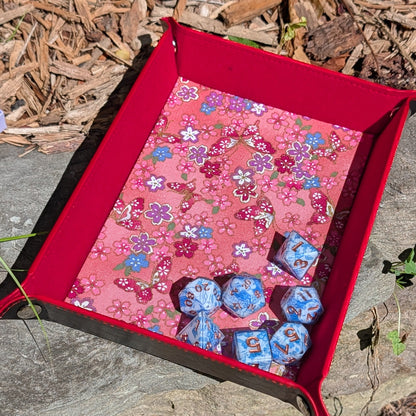 Small Pink Floral Butterfly Red Velvet Dice Tray