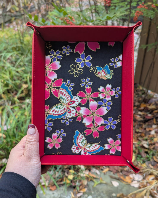 Red Sakura Butterfly Velvet Dice Tray