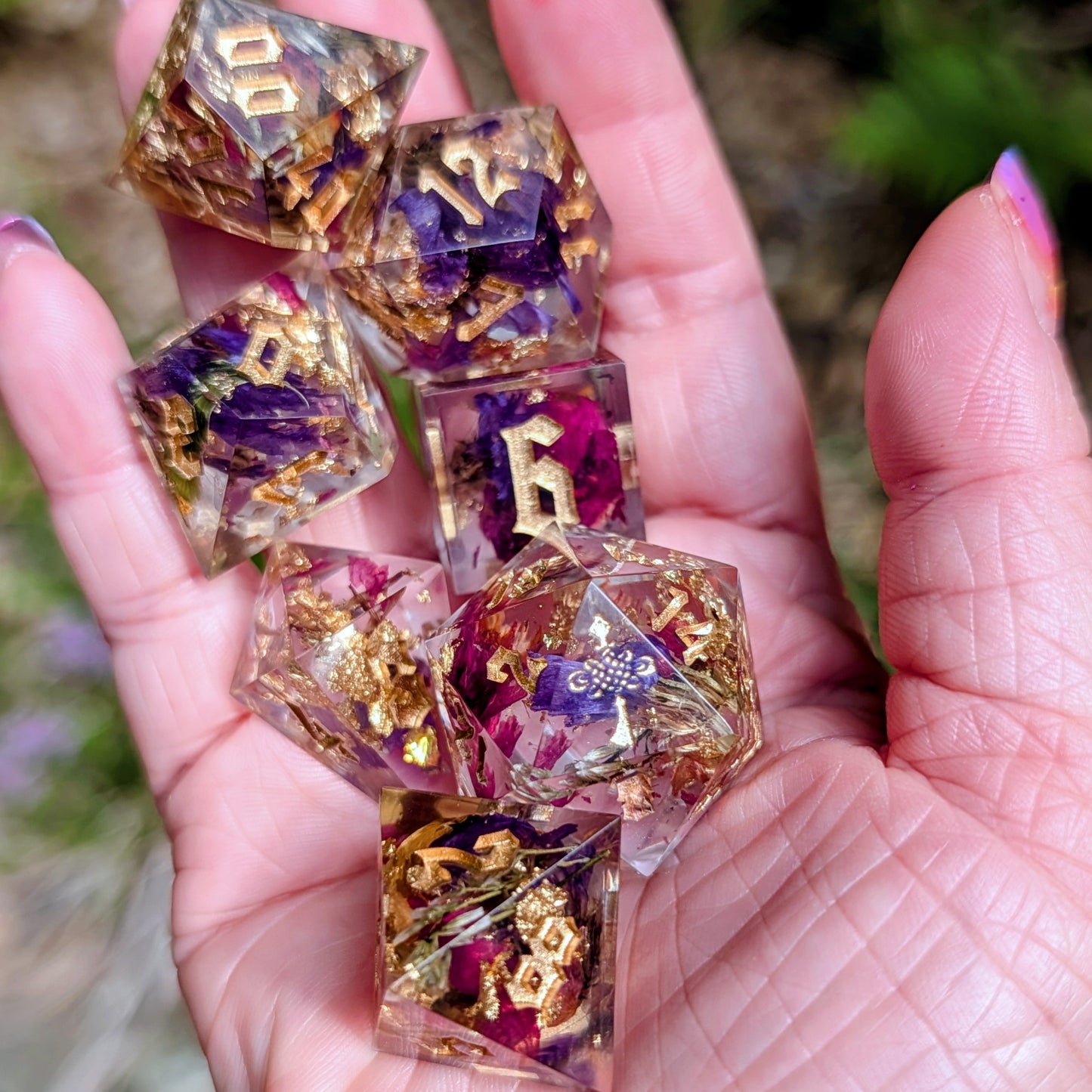 Amethyst Garden Bloom 7pc Dice Set Alt Shape