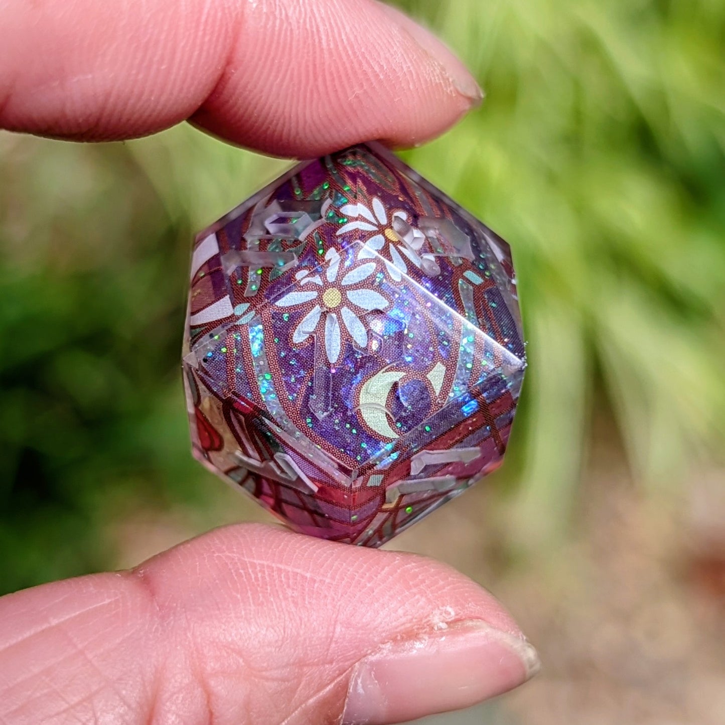 Stained Glass Floral Glitter Core Alt Shaped 7pc Dice Set