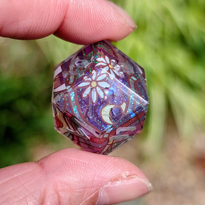 Stained Glass Floral Glitter Core Alt Shaped 7pc Dice Set