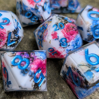 Vibrant Peony Floral Painting 7pc Dice Set