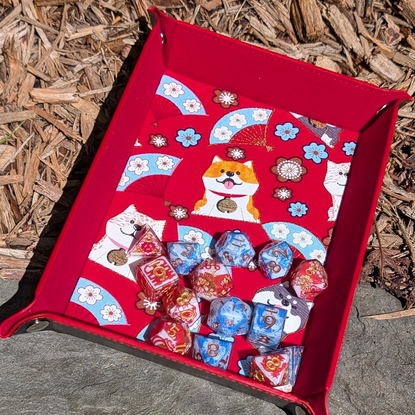 Red Lucky Dog With Red Fabric Velvet Dice Tray