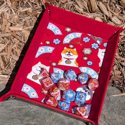 Red Lucky Dog With Red Fabric Velvet Dice Tray