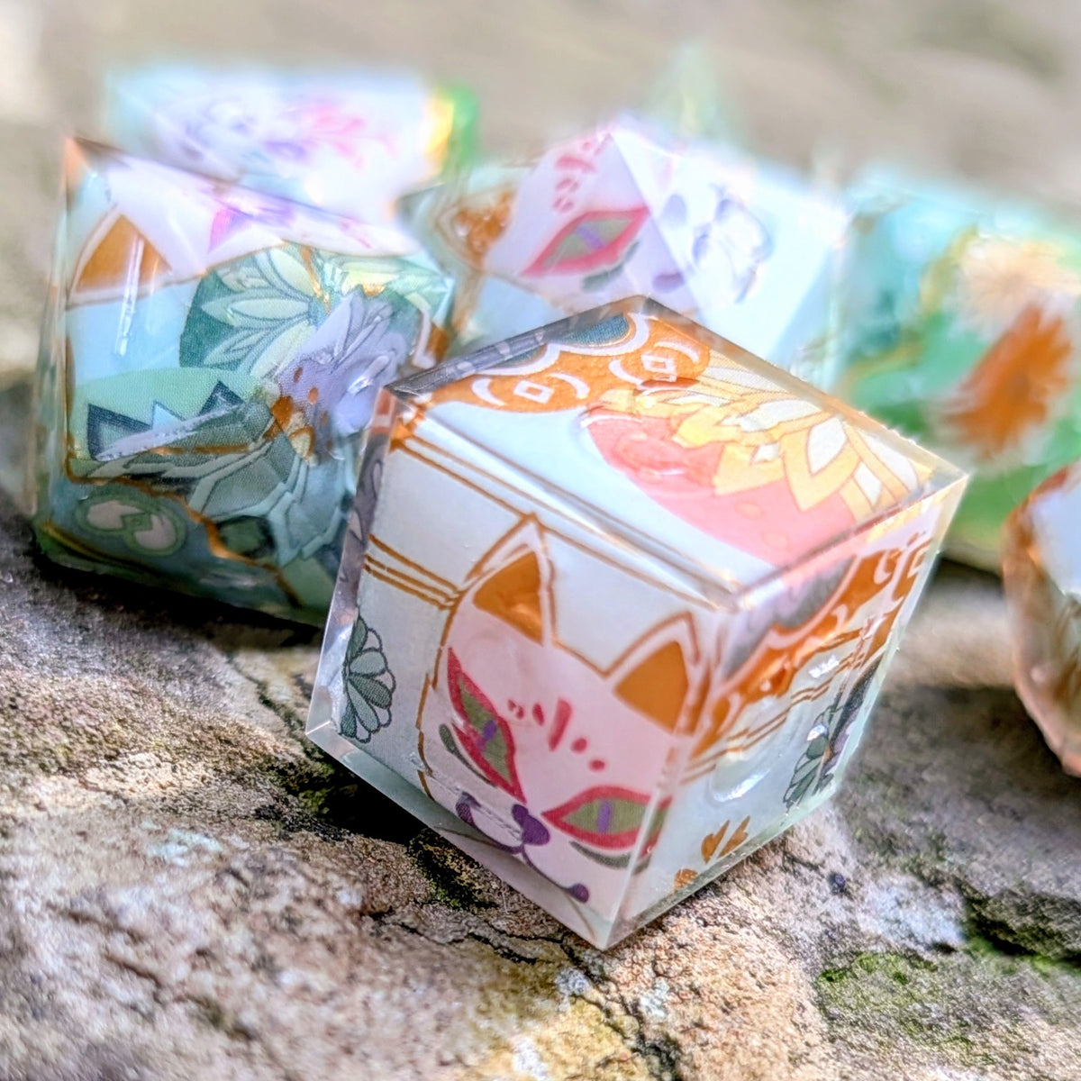 Kitsune Mask Green Kimono 7pc Dice Set