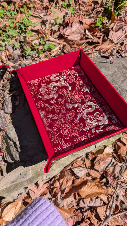 Velvet Burgundy Gold Dragon Dice Tray