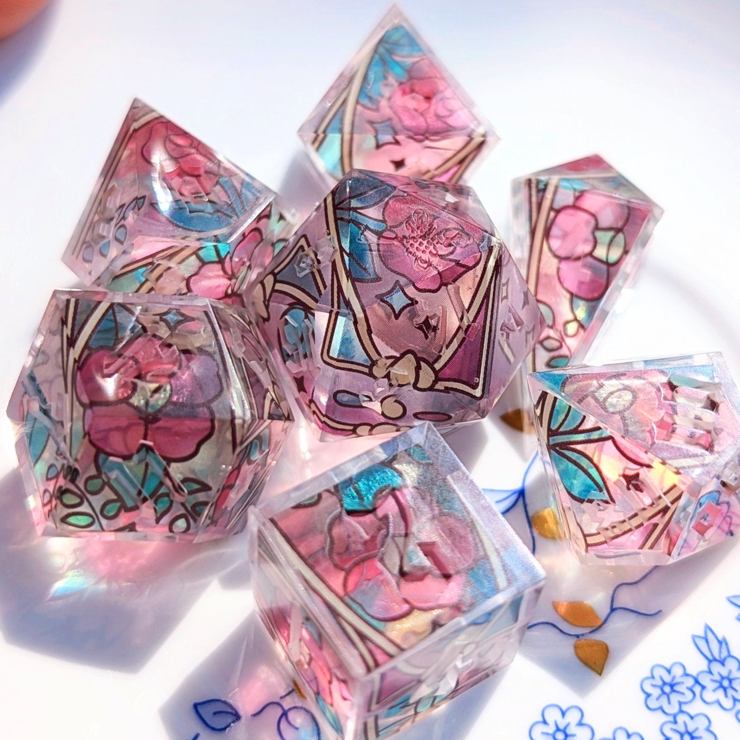 Alt Shape Oversized Stained Glass Flower Clear Inner Washi Tape Dice 7pc Set