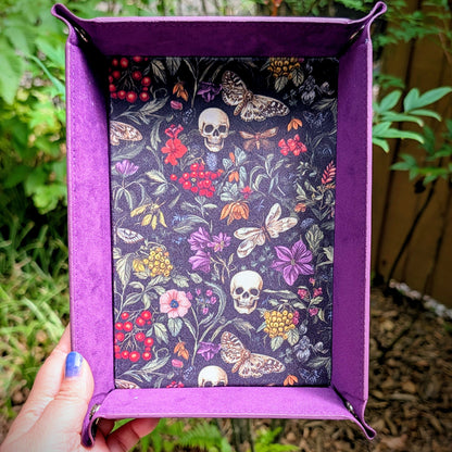 Moth Skull Purple Velvet Dice Tray