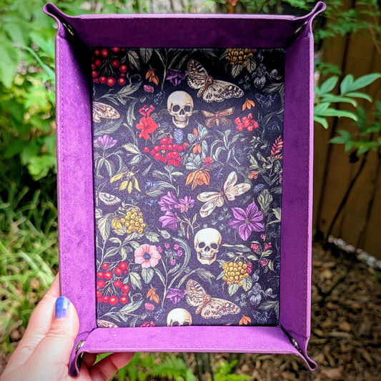 Moth Skull Purple Velvet Dice Tray