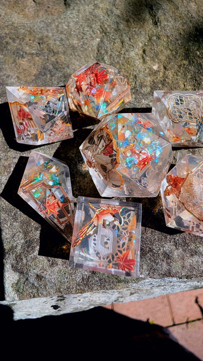Autumn Through the Chinese Window Alt Shaped 7pc Dice Set