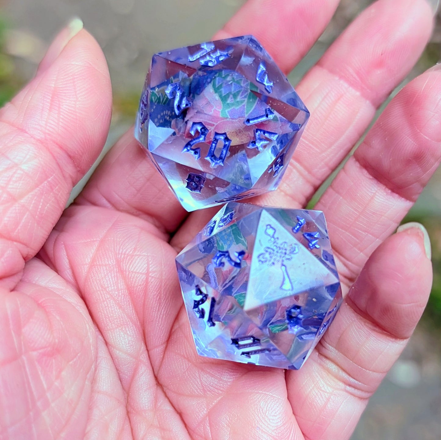 Two origami crane D20s 25mm