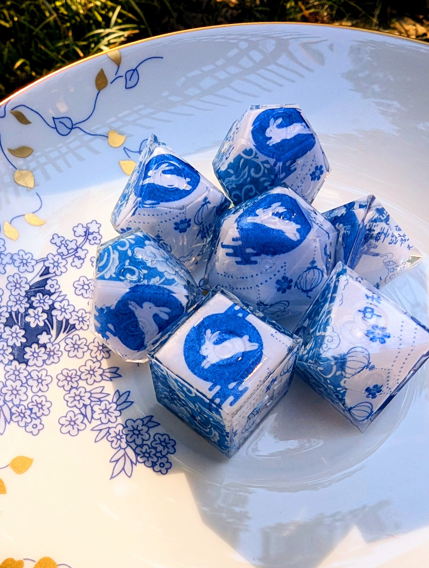 Qing Hua Porcelain Rabbit Moon Festival Tape Dice Set