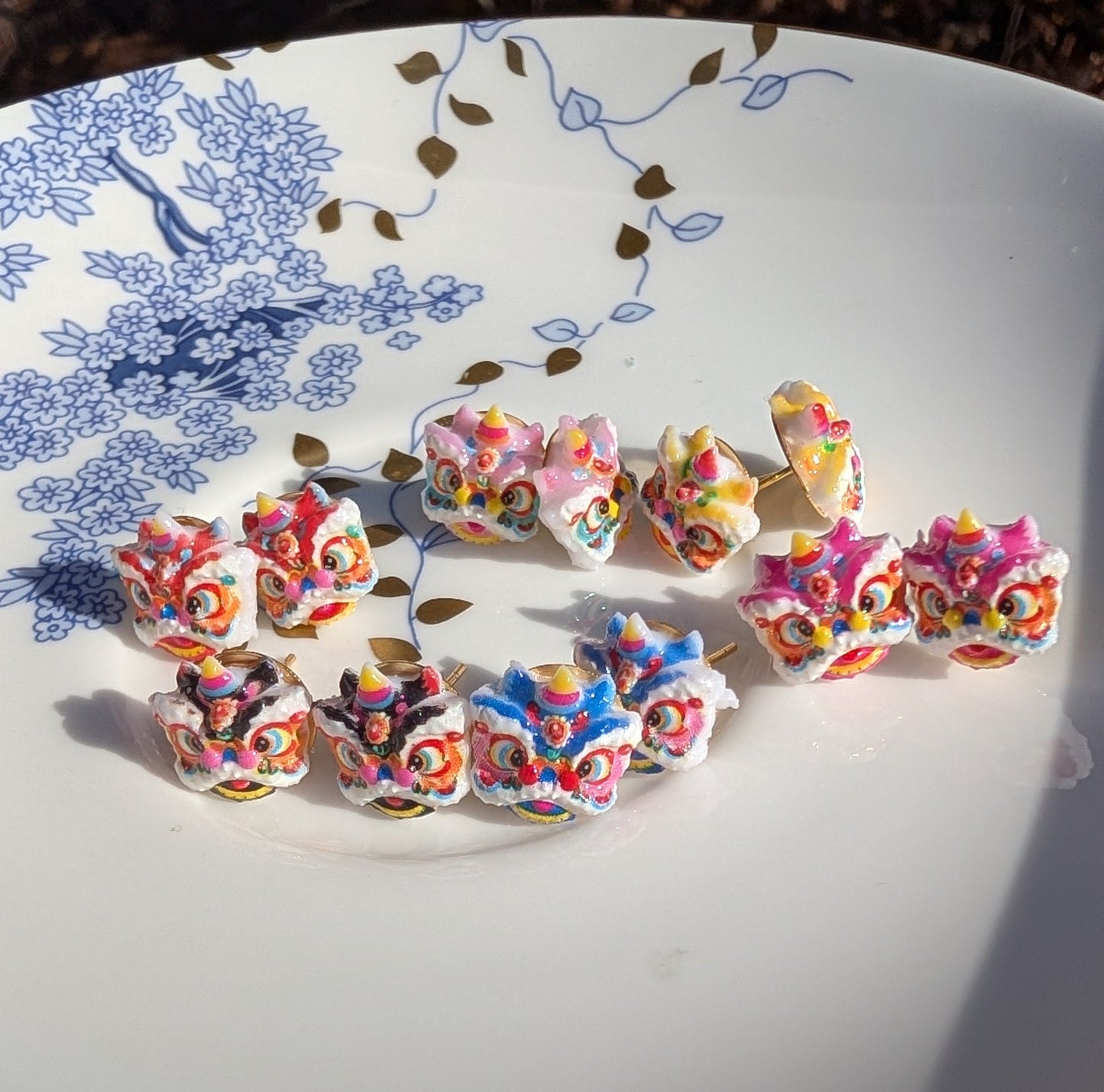 Tiny Lion Dance Earring Studs