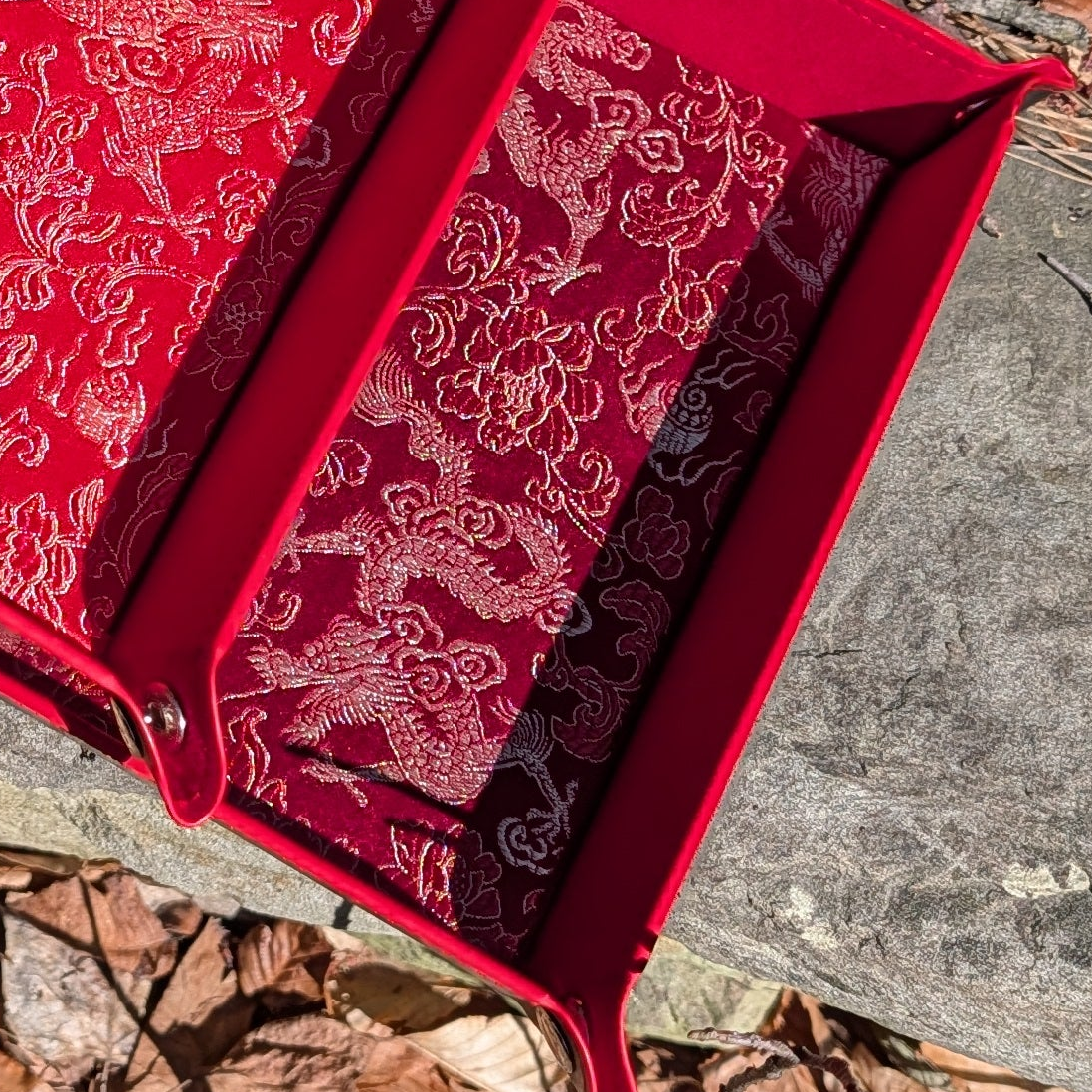 Velvet Burgundy Gold Dragon Dice Tray