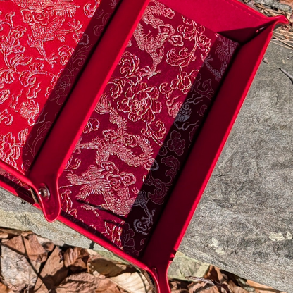 Velvet Burgundy Gold Dragon Dice Tray