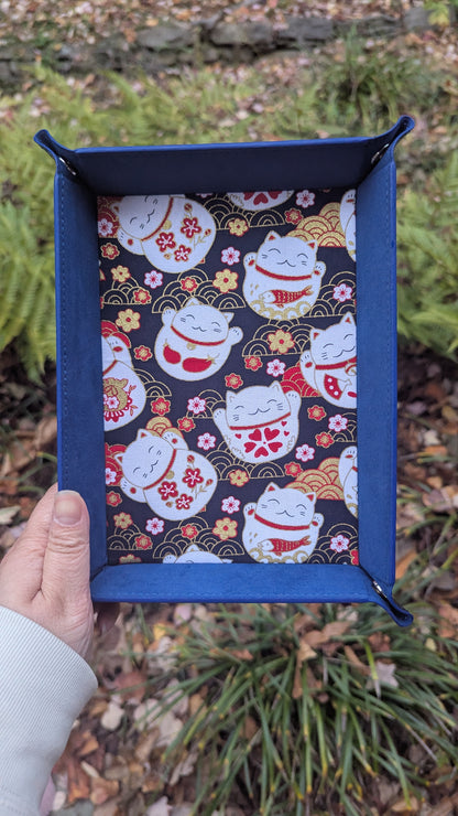 Blue Lucky Cat Velvet Dice Tray