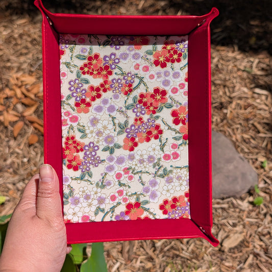 Beige Small Floral Fabric Velvet Dice Tray