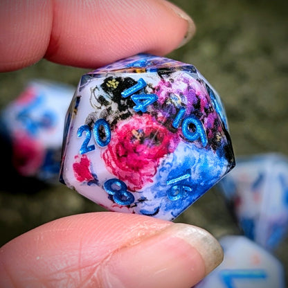 Vibrant Peony Floral Painting 7pc Dice Set