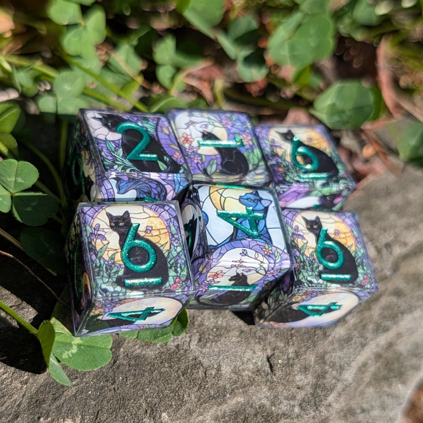Single D6 or 6D6 Stained Glass Cat Washi Tape Dice