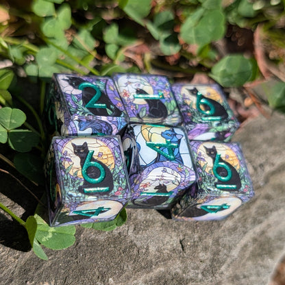 Single D6 or 6D6 Stained Glass Cat Washi Tape Dice
