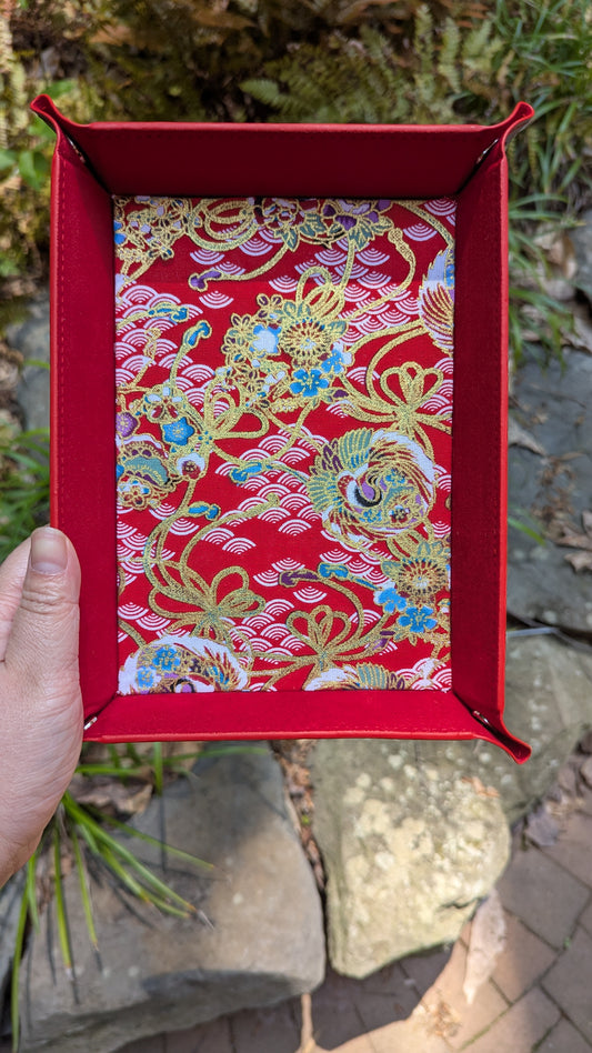 Red Crane Wave Fabric Velvet Dice Tray