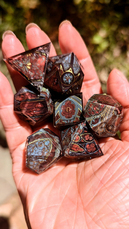 Stained Glass Gothic Cathedral in Dark Red Washi Tape Dice Set