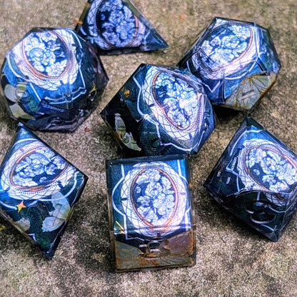 Gothic Flower Stained Glass Window 7pc Dice Set
