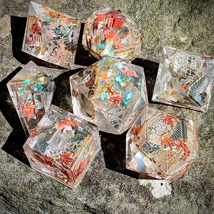 Autumn Through the Chinese Window Alt Shaped 7pc Dice Set