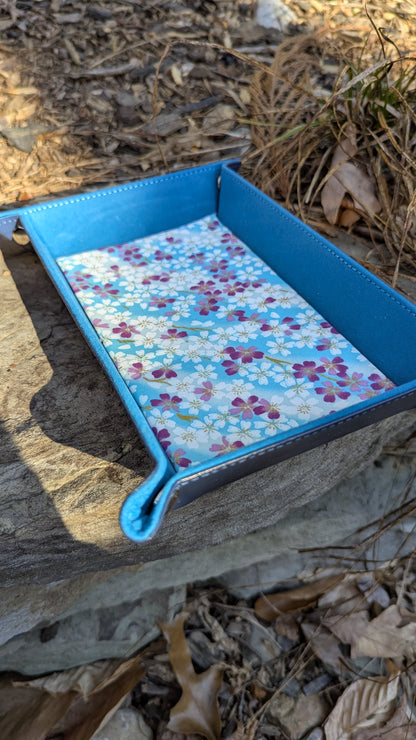 Kimono Blue Flower Fabric Velvet Dice Tray