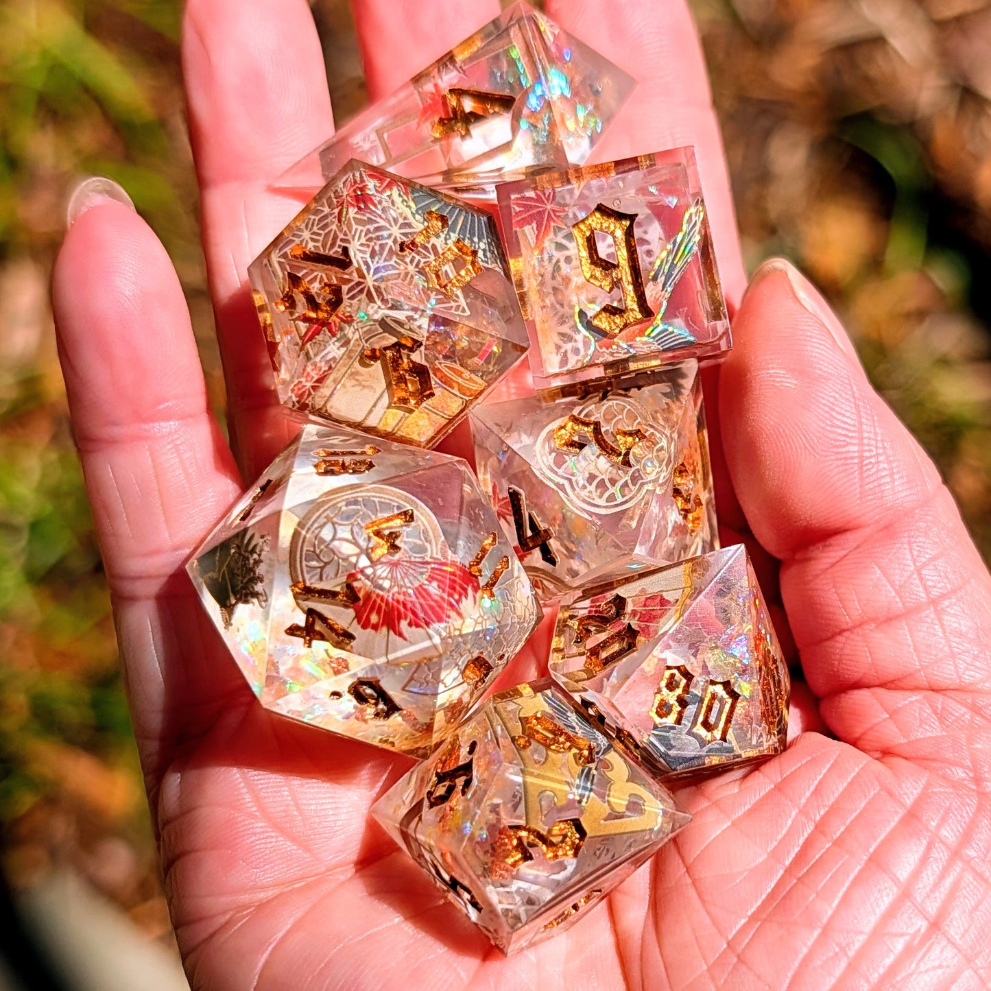Autumn Through the Chinese Window Alt Shaped 7pc Dice Set