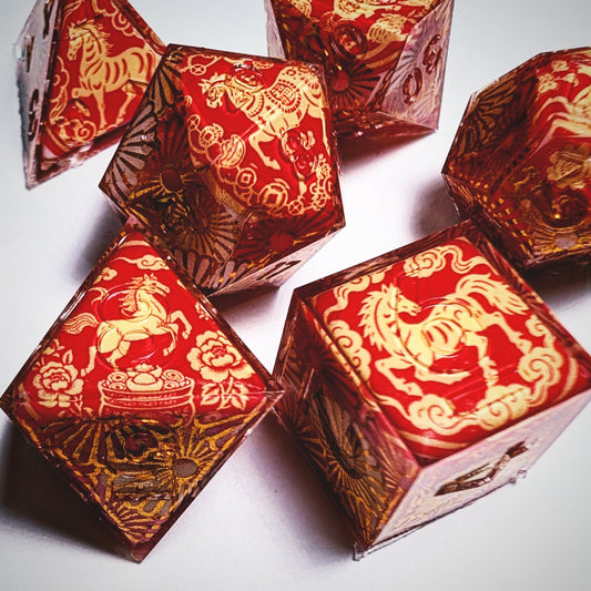 Red Papercut Horse Washi Tape Dice Set