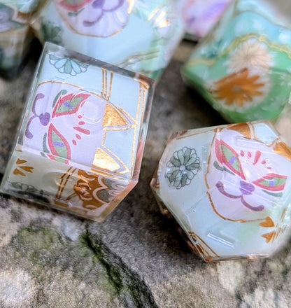 Kitsune Mask Green Kimono 7pc Dice Set