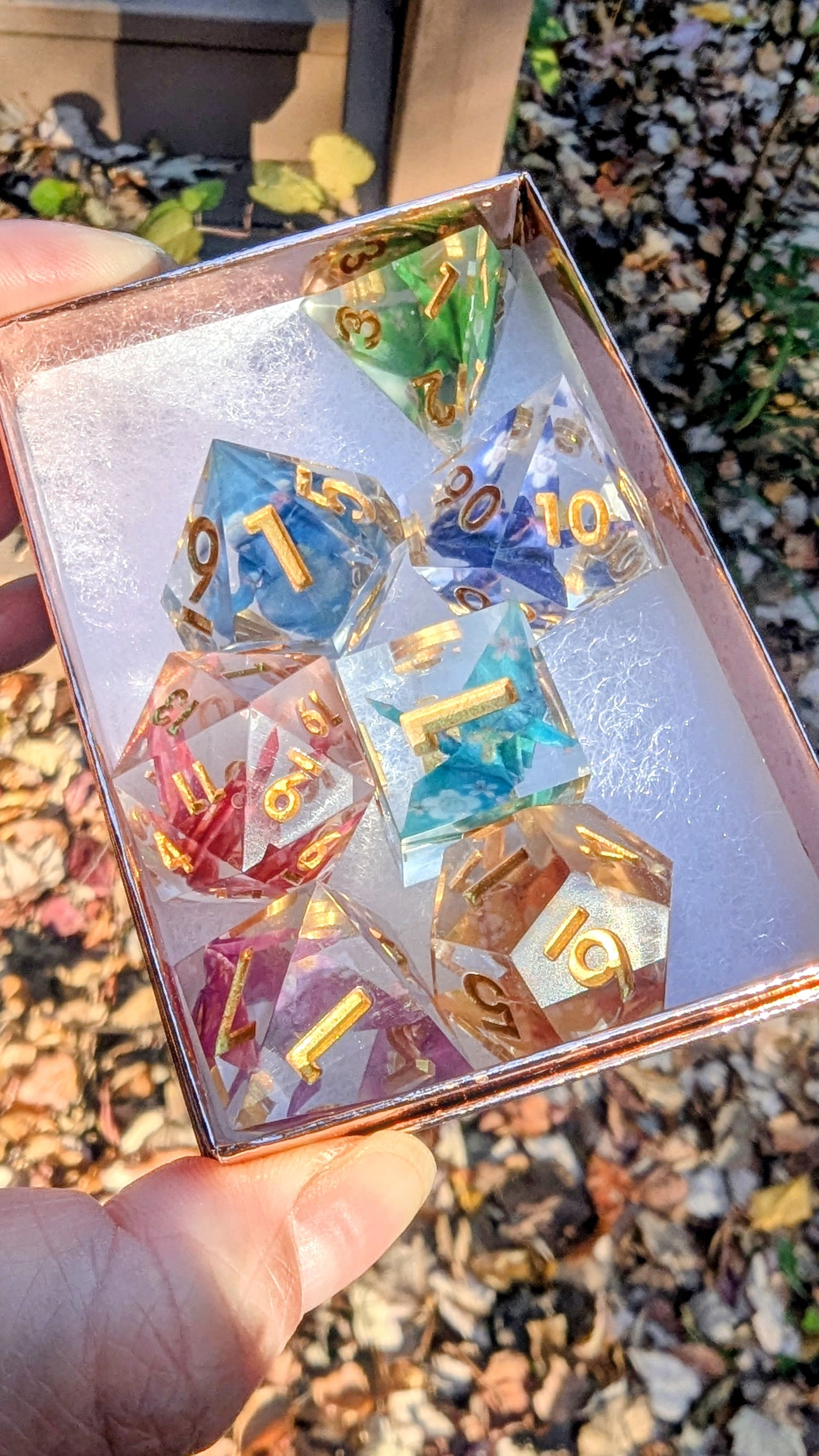 Rainbow Origami Crane Dice Set 7pcs