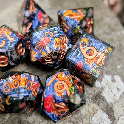 Squirrel and Mushroom 7pc Dice Set with Original Art